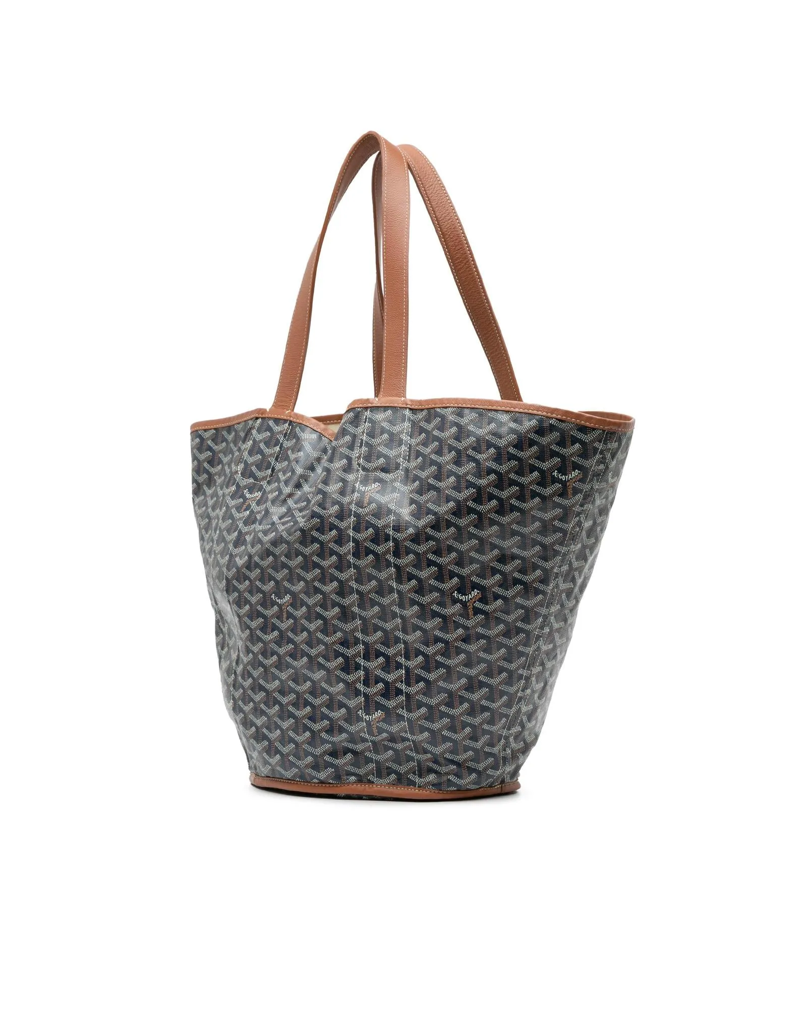 Reversible Coated Canvas Tote with Leather Trim and Open Top