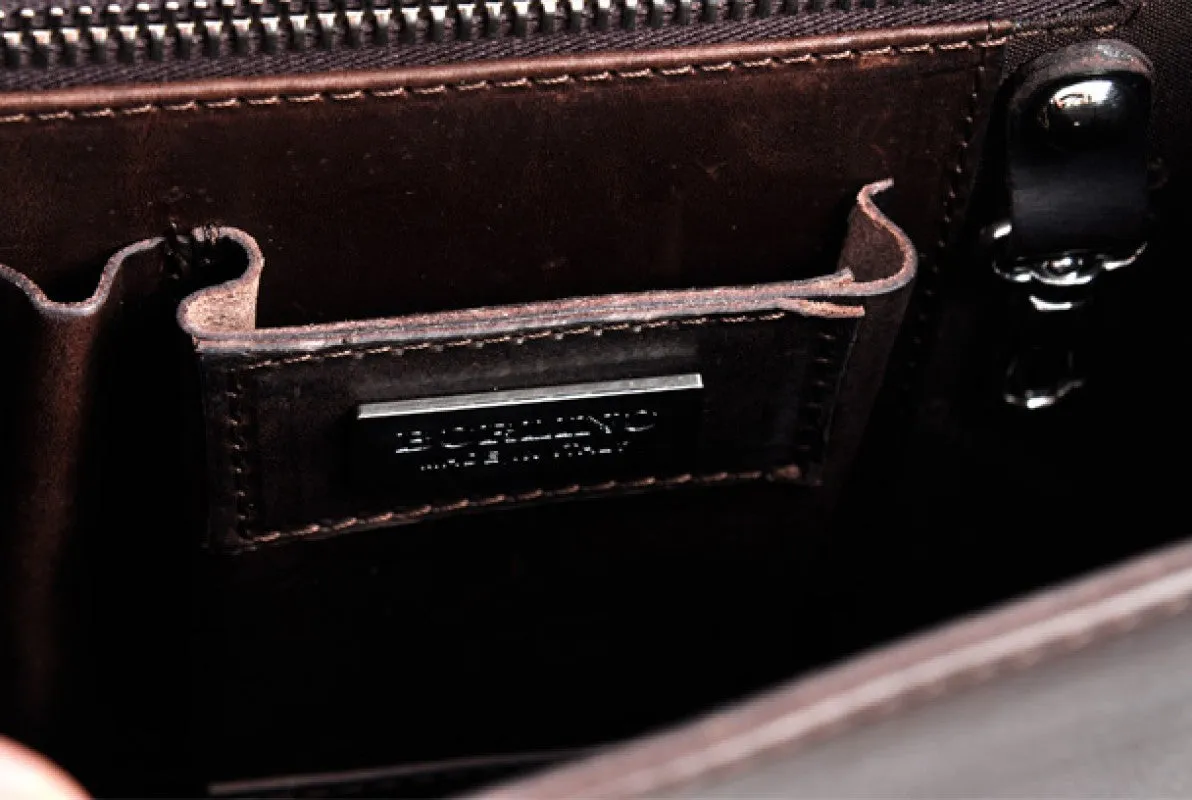 Slim Leather Briefcase - The Forza - Walnut Brown