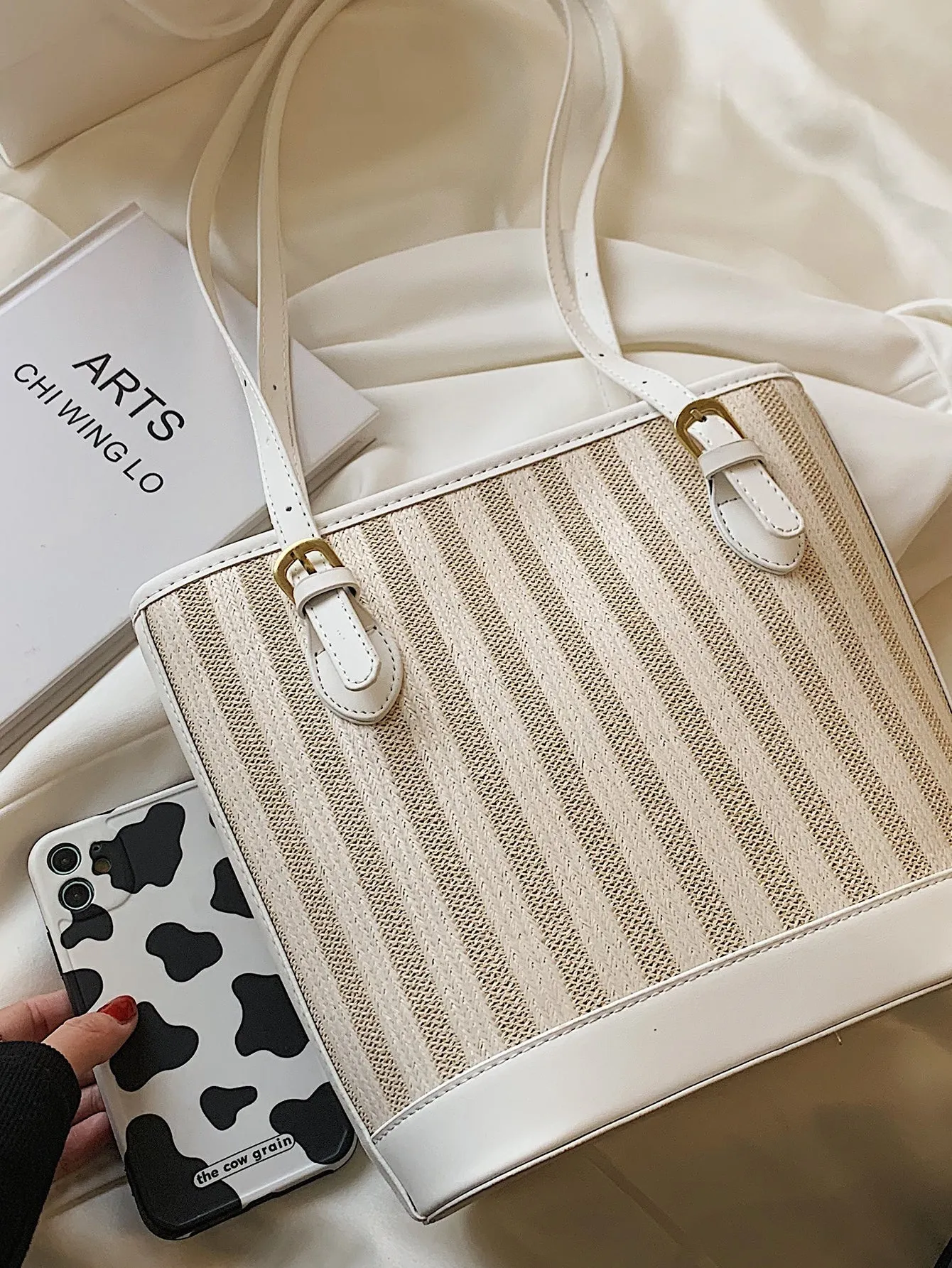 Striped Woven Bucket Bag