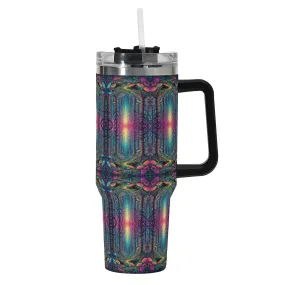 Trippy Trees 40oz Stainless Steel Tumbler Gift With Black Handle and Straw