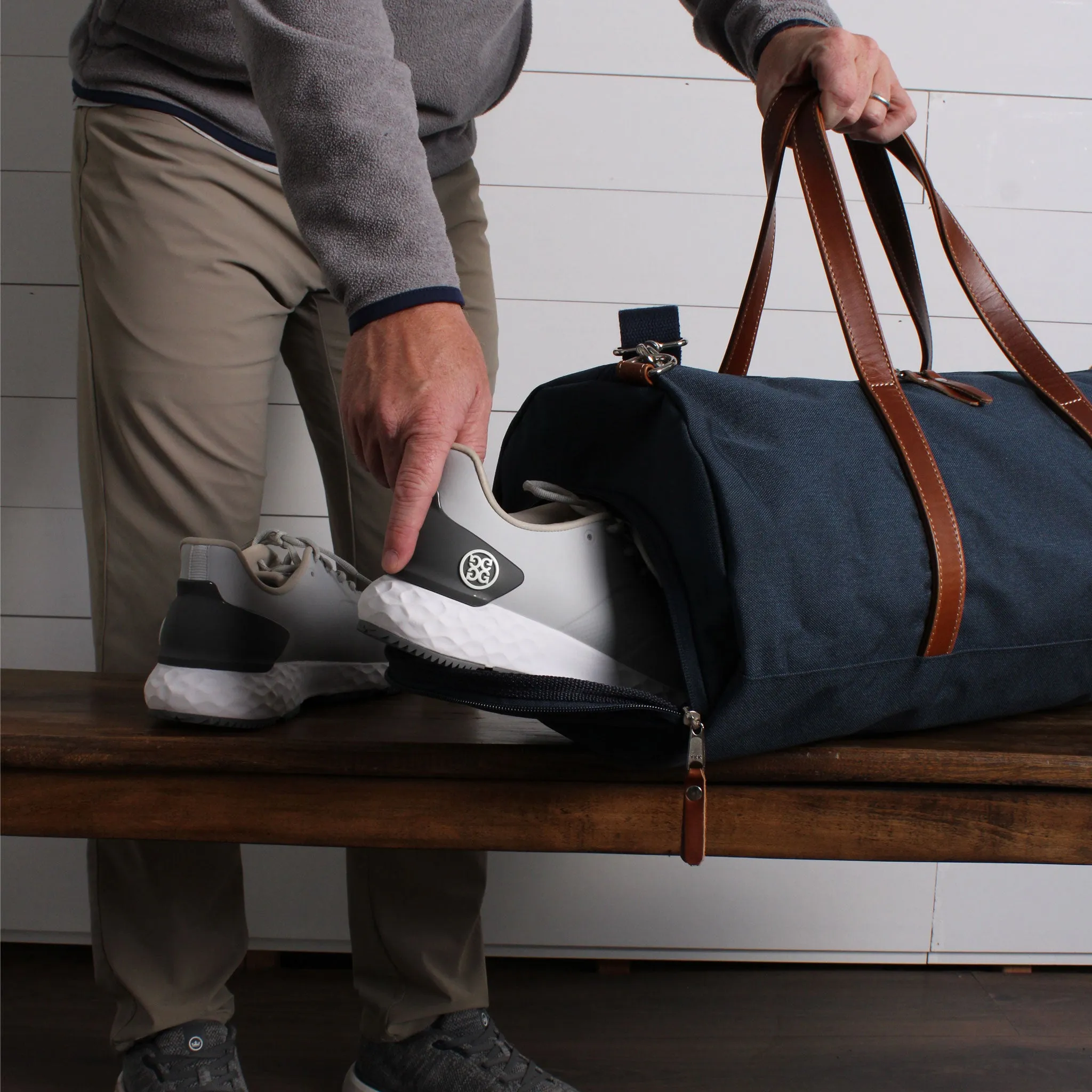 Wilmington Duffel with Shoe Compartment - Navy/Whiskey Brown